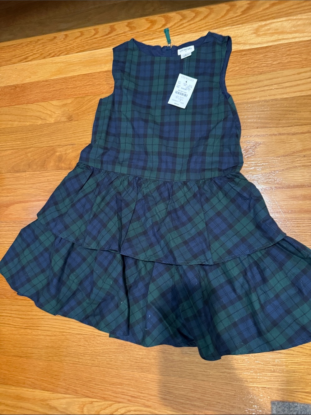 Jcrew Navy & Green Plaid Tiered Skirt Dress